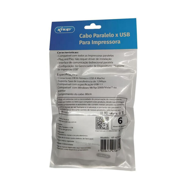 ADAPTADOR CONVERSOR USB PARA IMPRESSORA PARALELO KP-AD109 KNUP BOX - Imagem 3
