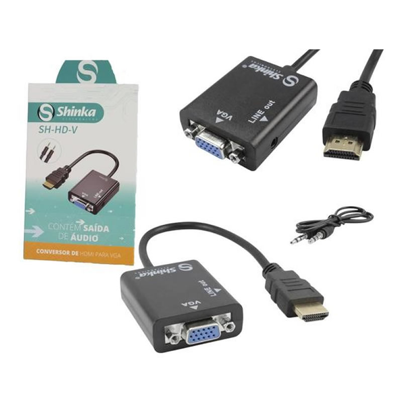 CABO CONVERSOR HDMI MACHO PARA VGA FEMEA 1 SAIDA DE AUDIO SH-HD-V SHINKA BOX