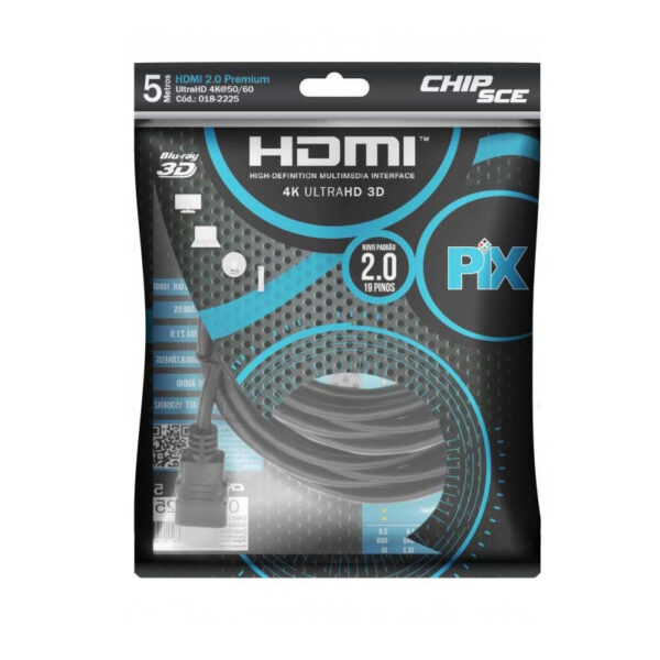 CABO HDMI MACHO X HDMI MACHO 5M 4K 018-2225 5+ BOX - Imagem 4