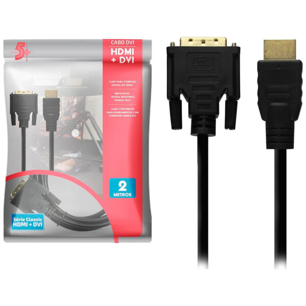CABO DVI-D MACHO PARA HDMI MACHO 018-8702 2M 5+ BOX - Imagem 2