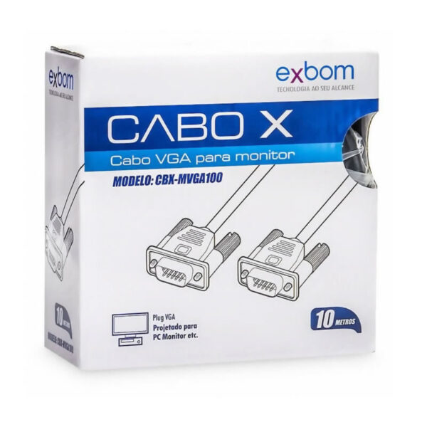 CABO USB 10M VGA MACHO PARA VGA MACHO CBX-MVGA100 EXBOM BOX - Imagem 3