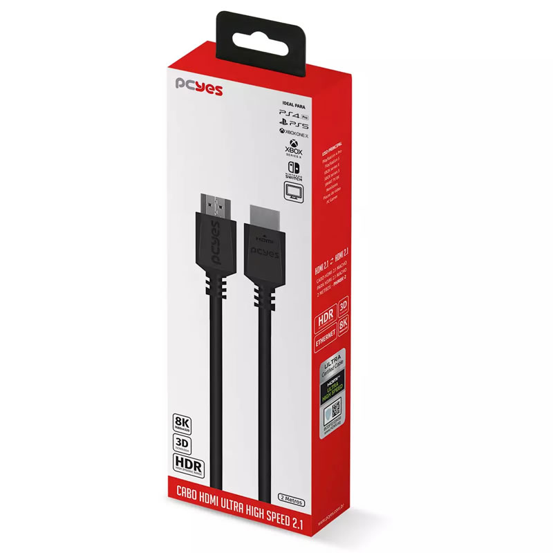CABO HDMI ULTRA 2.1 8K 2M IDEAL PARA CONSOLES 28AWG PCYES BOX