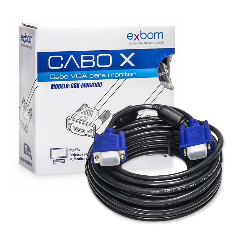 CABO USB 10M VGA MACHO PARA VGA MACHO CBX-MVGA100 EXBOM BOX