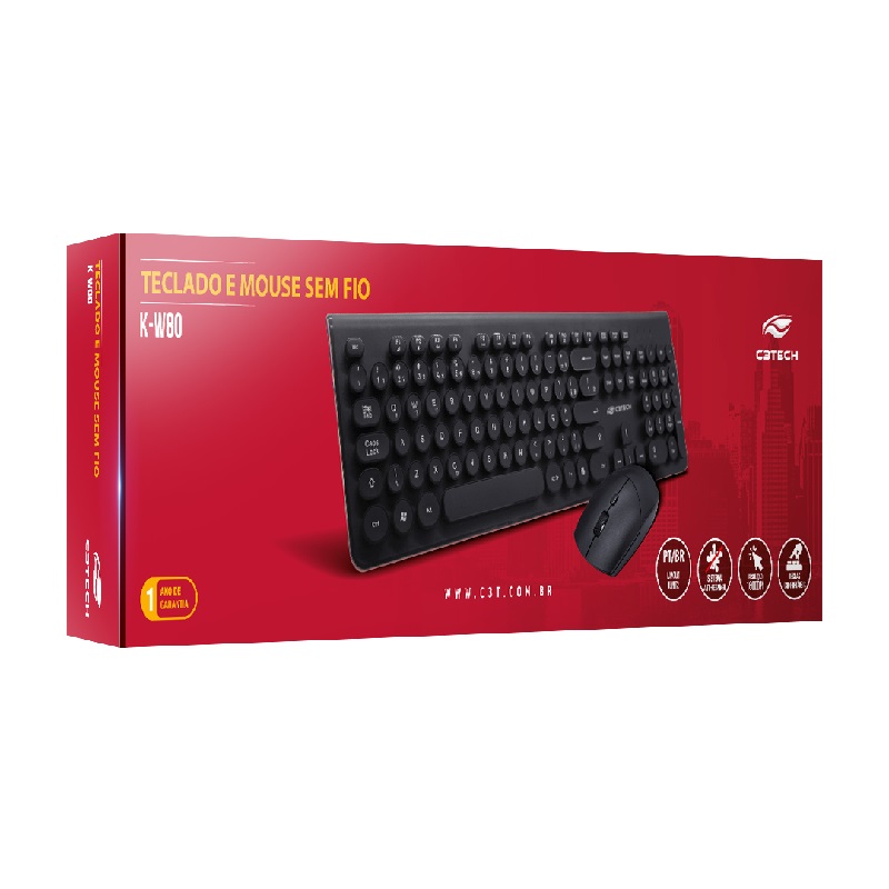 KIT TECLADO | MOUSE WIRELESS K-W80BK OFFICE C3TECH BOX