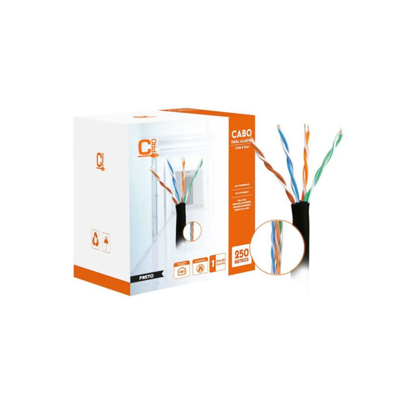 CAIXA DE CABO DE ALARME/CFTV 250M PRETO 8 VIAS 017-0221 CONNECT PRO BOX