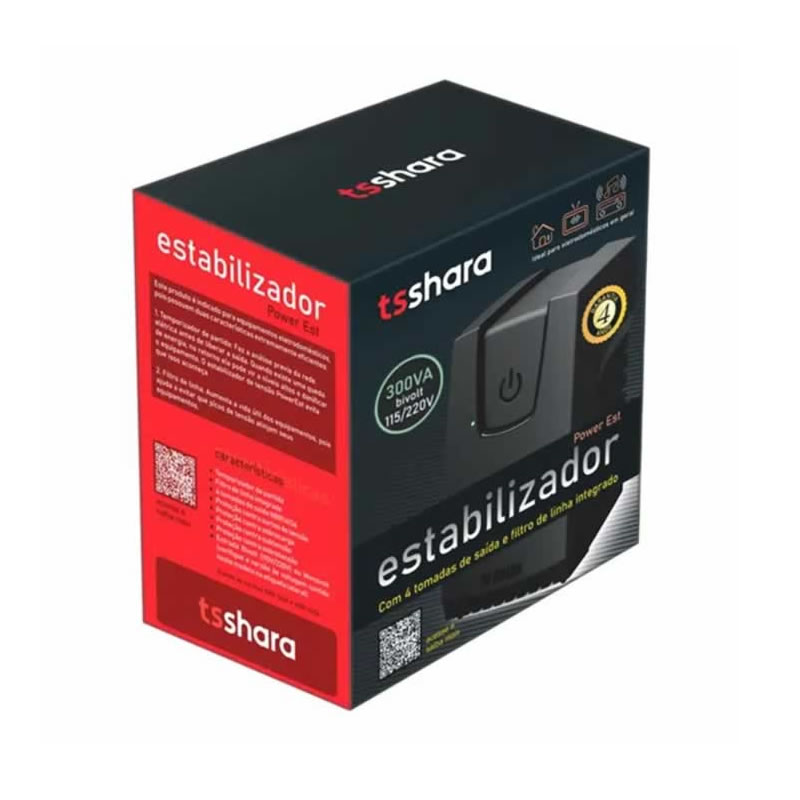 ESTABILIZADOR 300VA MONO POWEREST 9100 4 TOMADAS TS SHARA BOX