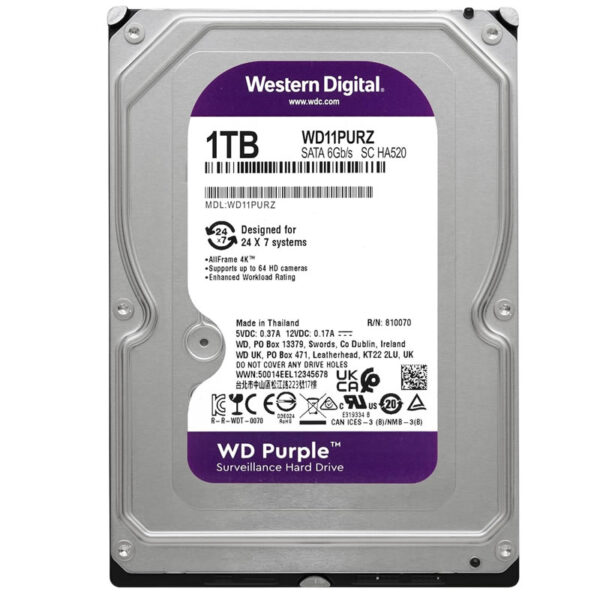 HD 1000GB SATA 3 WD11PURZ 5400 RPM DESKTOP PURPLE SURVEILLANCE WESTERN DIGITAL - Imagem 2
