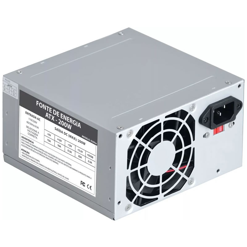 FONTE ATX 200W 20/24 PINOS A200W 2*SATA 2* IDE VKOEM OEM