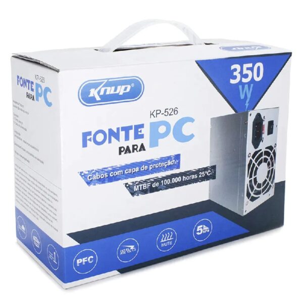 FONTE ATX 350W KP-526 2* SATA 2* IDE S/CABO KNUP BOX - Imagem 4