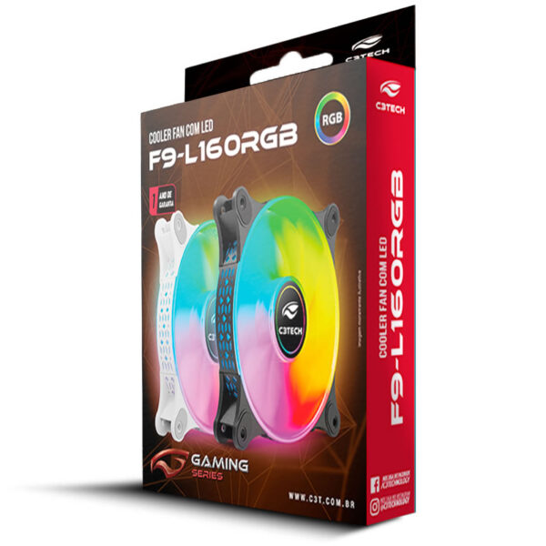COOLER FAN PARA GAB. F9-L160WH 120MM FRGB BRANCO C3TECH BOX - Imagem 3