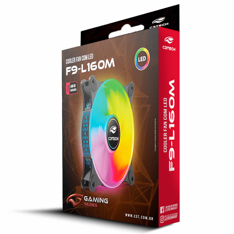 COOLER FAN PARA GAB. F9-L160BK 120MM 4 PINOS MOLEX FRGB C3TECH BOX