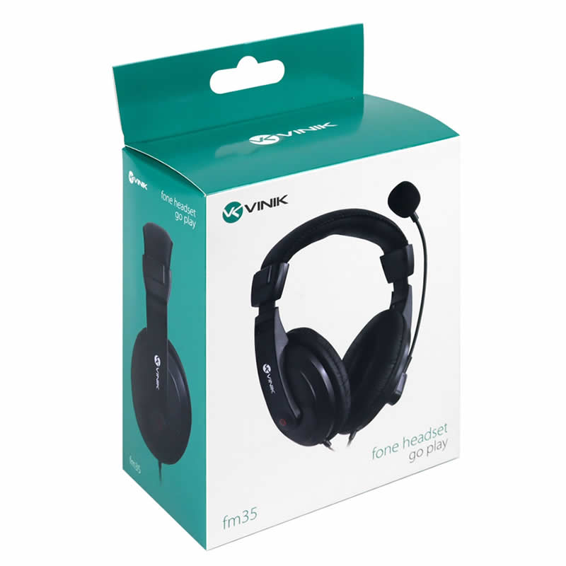 FONE DE OUVIDO HEADSET OFFICE FM35 GO PLAY C/MIC P2 VINIK BOX