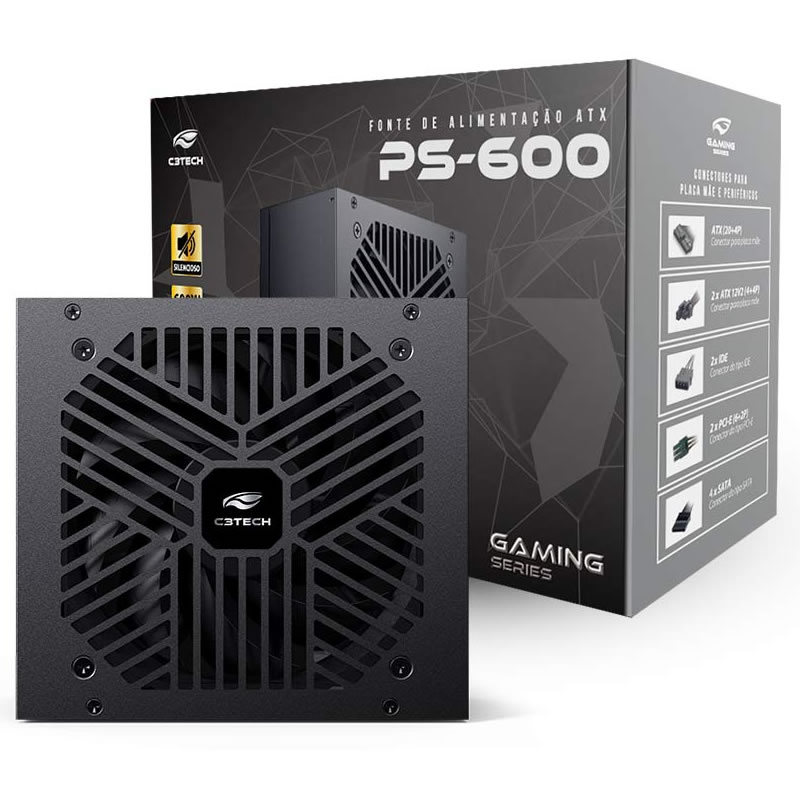 FONTE ATX 600W PS-600BK 4 SATA 2 IDE C3TECH BOX