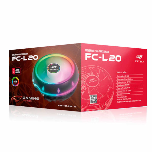 COOLER PARA PROCESSADOR UNIVERSAL FC-L20RGB RGB C3TECH BOX - Imagem 3