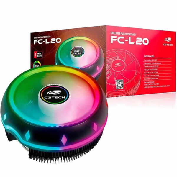 COOLER PARA PROCESSADOR UNIVERSAL FC-L20RGB RGB C3TECH BOX