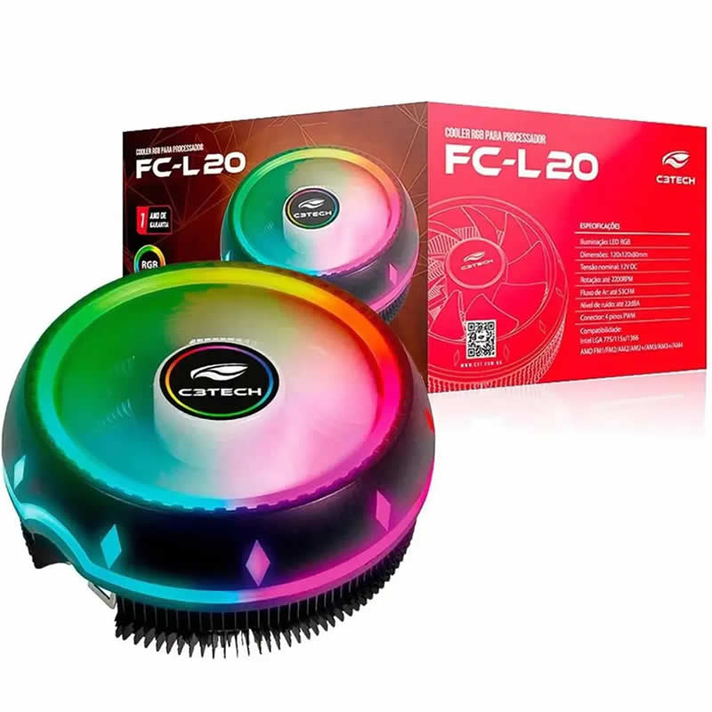 COOLER PARA PROCESSADOR UNIVERSAL FC-L20RGB RGB C3TECH BOX