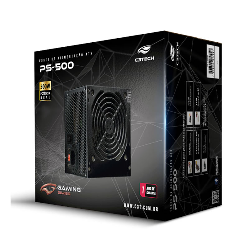 FONTE ATX 500W PS-500BK 4 SATA 2 IDE C3TECH BOX