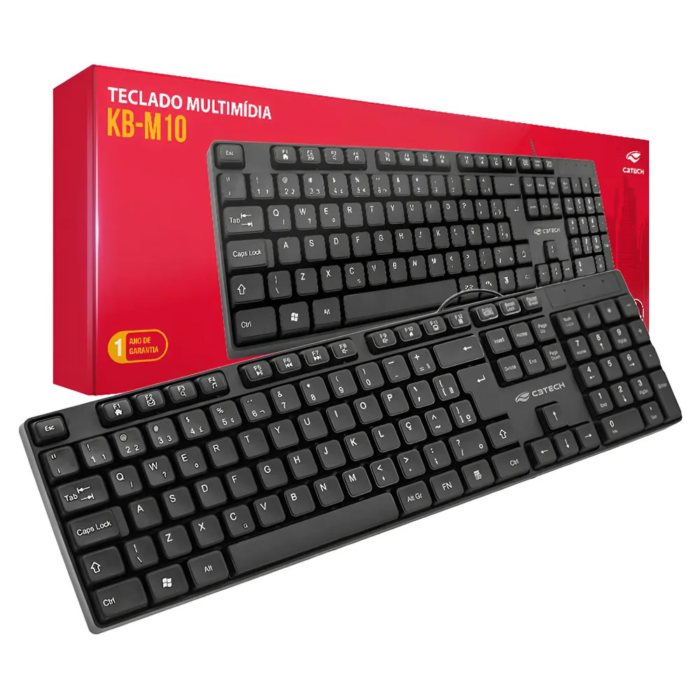 TECLADO USB BASIC KB-M10BK ABNT2 PRETO C3TECH BOX