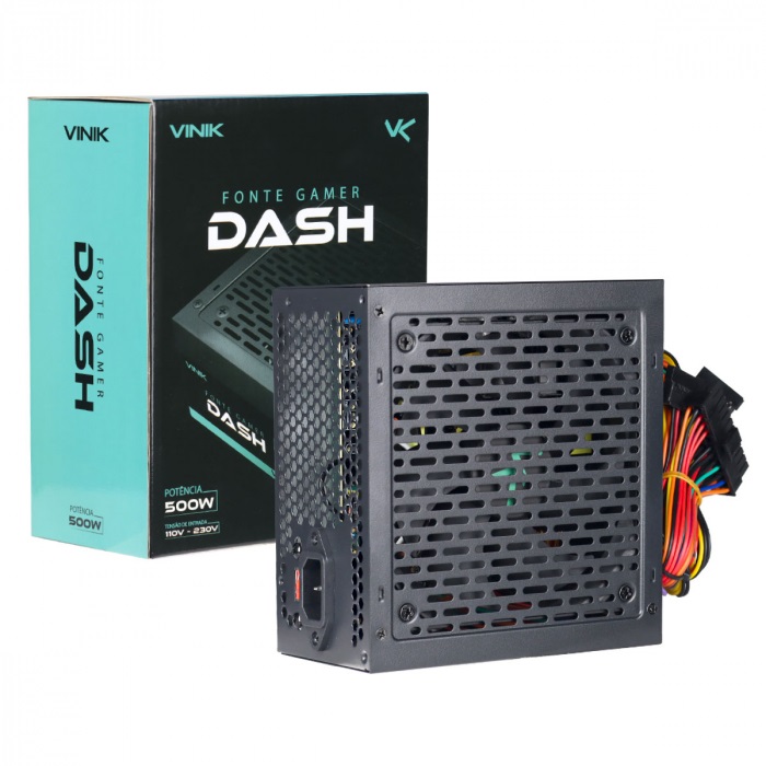 FONTE ATX 500W 20/24 PINOS VFG500WPV3 2* SATA 2* IDE DASH VINIK BOX