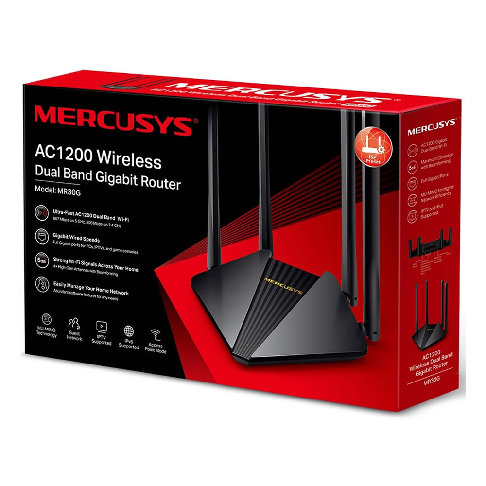 ROTEADOR WIRELESS GIGABIT AC1200 MR30G DUAL BAND MERCUSYS BOX