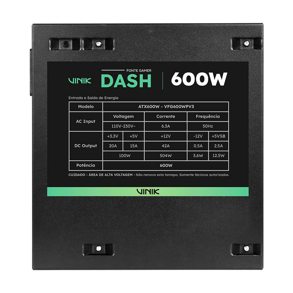 FONTE ATX 600W 20/24 PINOS VFG600WPV3 2* SATA 2* IDE DASH VINIK BOX - Imagem 4