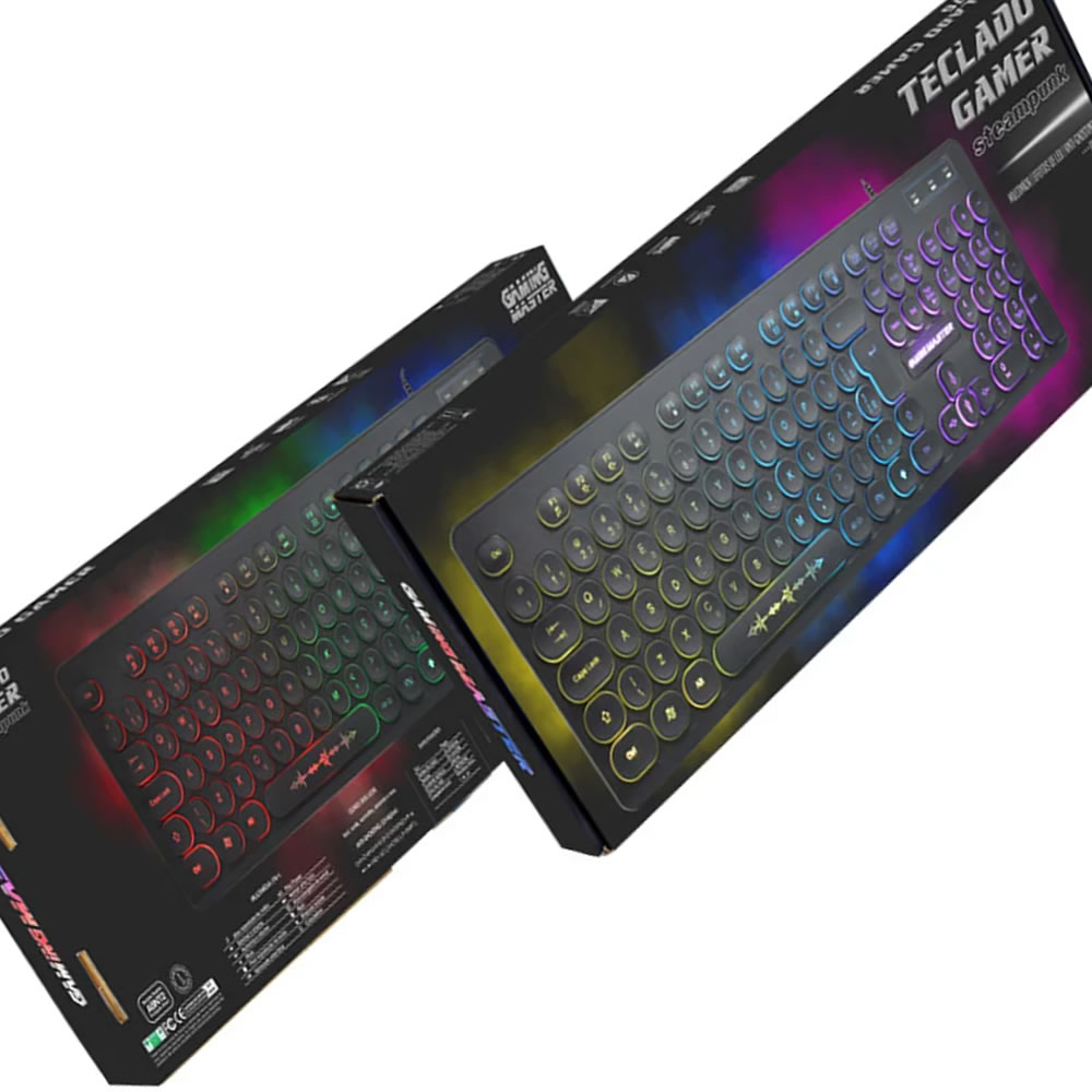 TECLADO USB GAMER KM76 ABNT2 RGB STEAMPUNK K-MEX BOX - Imagem 2