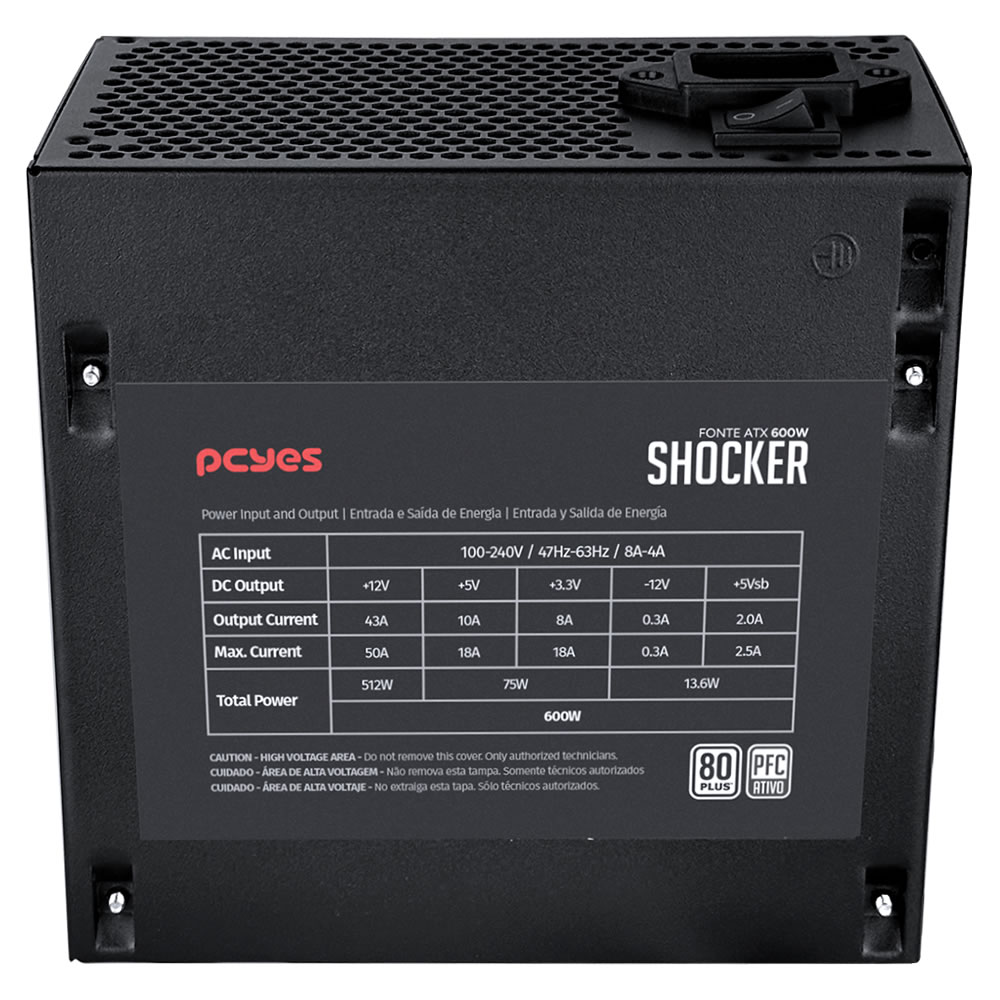 FONTE ATX 600W GAMER SHOCKER PF600SHW 80 PLUS WHITE PCYES BOX - Imagem 4