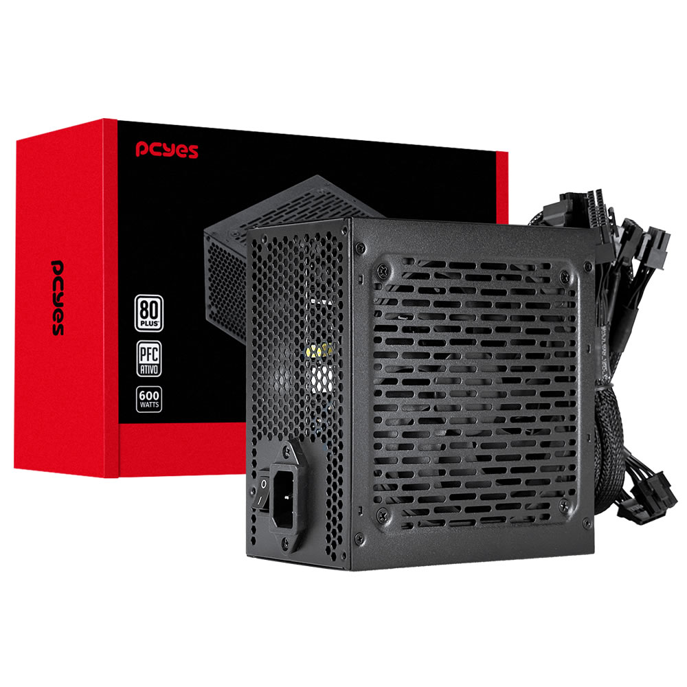 FONTE ATX 600W GAMER SHOCKER PF600SHW 80 PLUS WHITE PCYES BOX