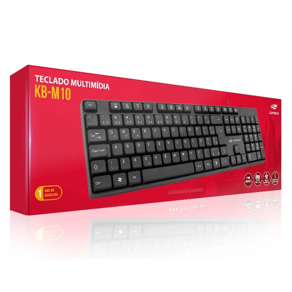 TECLADO USB BASIC KB-M10BK ABNT2 PRETO C3TECH BOX - Imagem 5