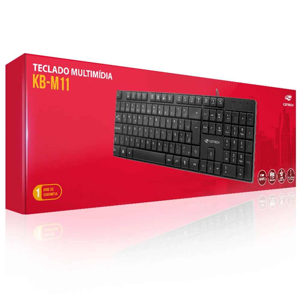TECLADO USB BASIC KB-M11BK ABNT2 PRETO C3TECH BOX - Imagem 5