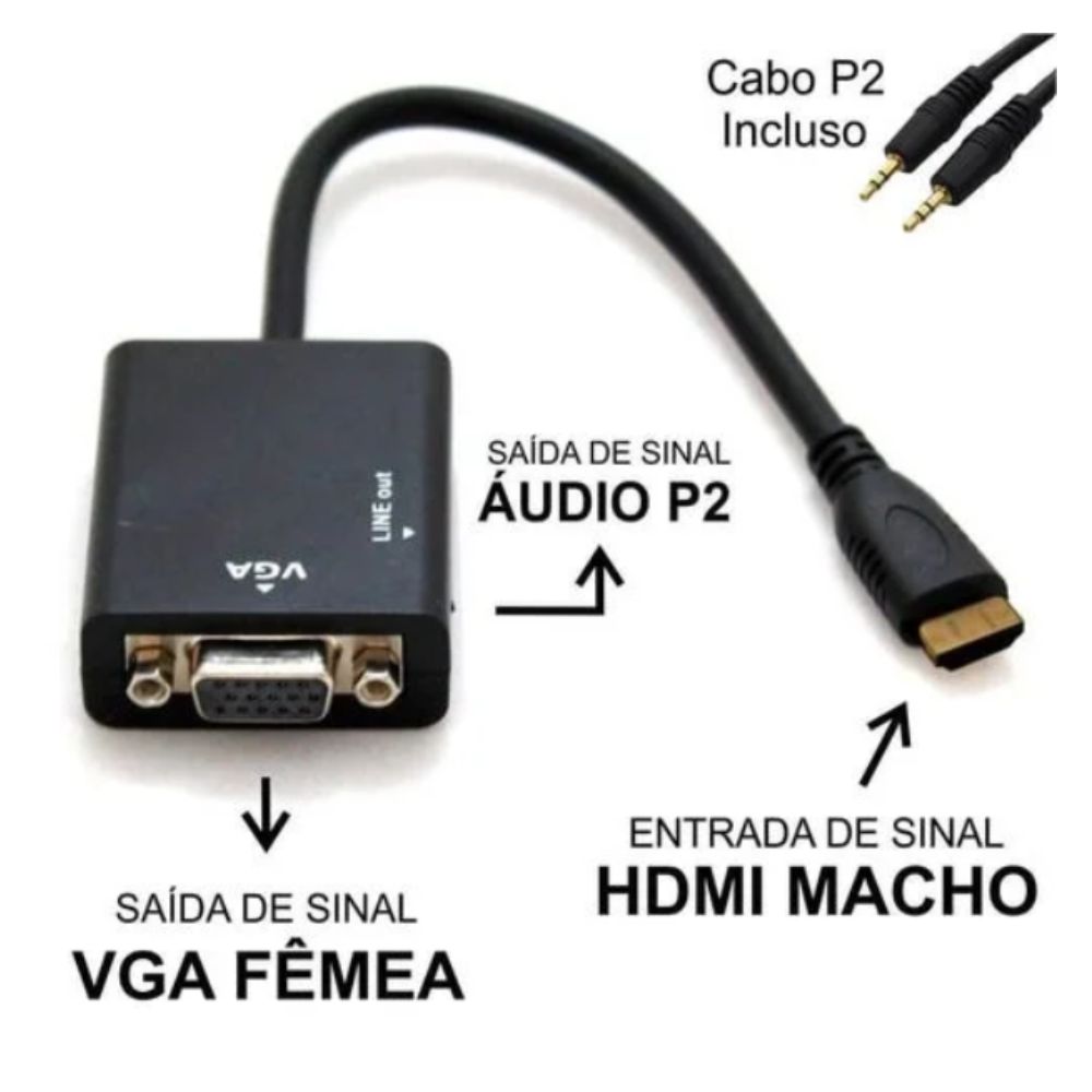 CABO CONVERSOR HDMI MACHO PARA VGA FEMEA 1 SAIDA DE AUDIO CC-HVA100 EXBOM BOX - Imagem 3