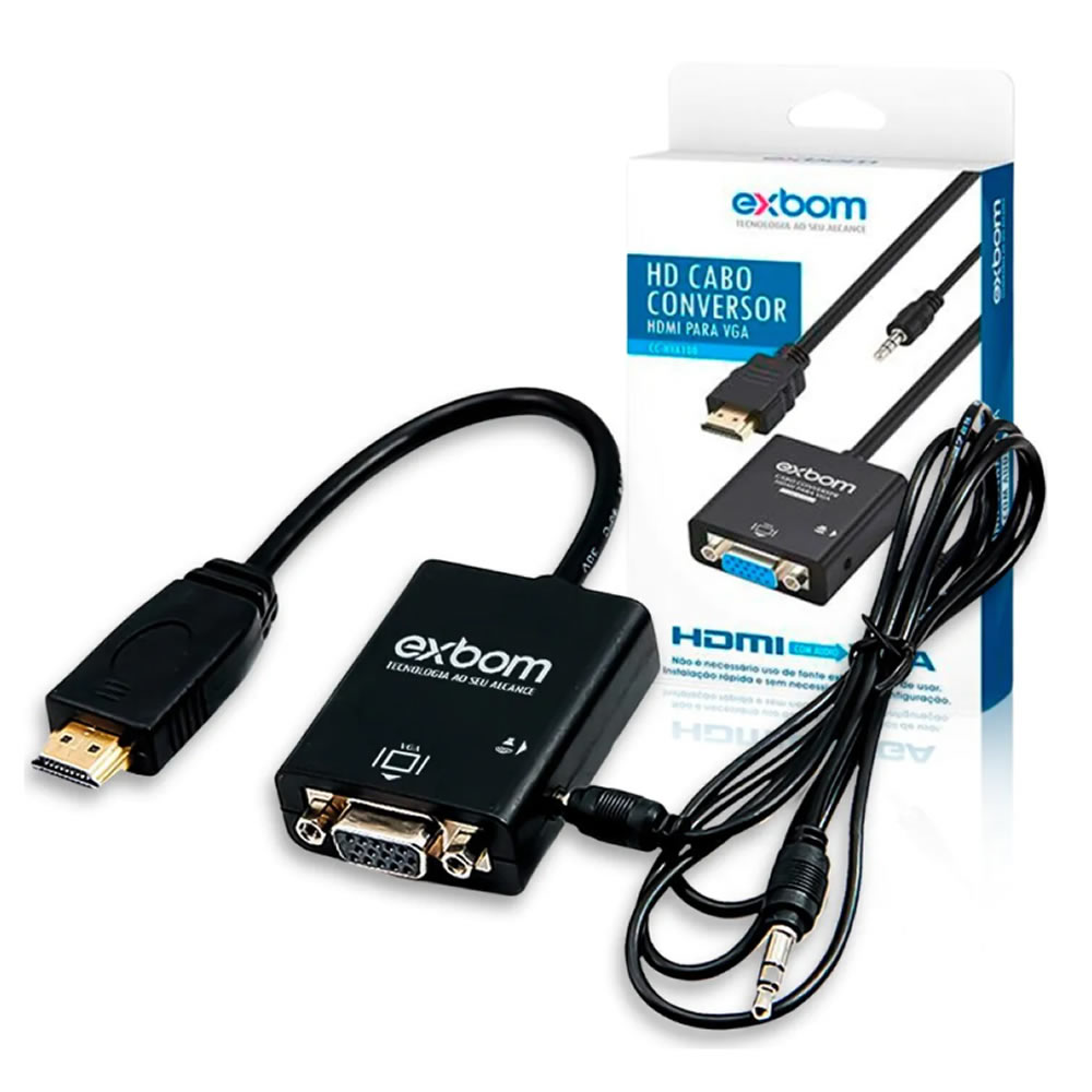 CABO CONVERSOR HDMI MACHO PARA VGA FEMEA 1 SAIDA DE AUDIO CC-HVA100 EXBOM BOX - Imagem 2