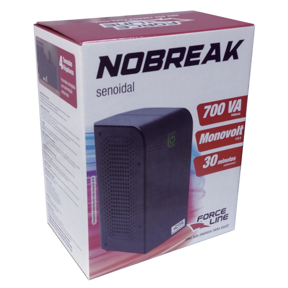 NOBREAK MONOVOLT 700VA SENOIDAL ENTRADA/SAIDA 115V 4 TOMADAS FORCE LINE BOX