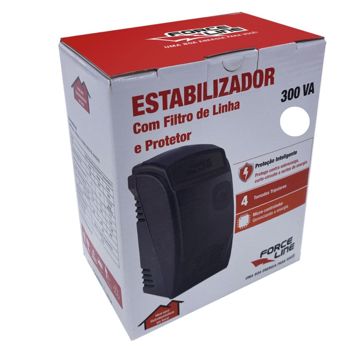 ESTABILIZADOR BIVOLT 300VA ETERNITY ENTRADA 115/220V SAIDA 115V 4 TOMADAS FORCE LINE BOX