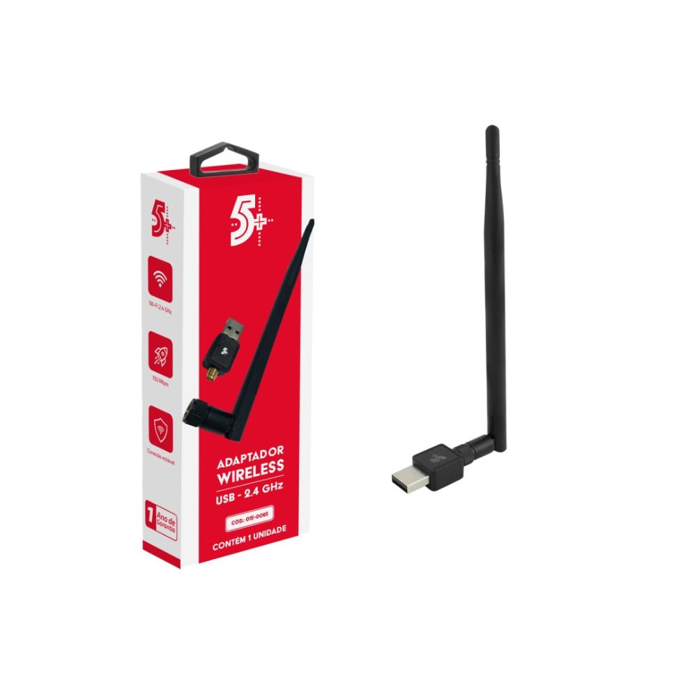 ADAPTADOR USB 2.0 WIRELESS COM ANTENA 2.4GHZ 015-0065 5+ BOX