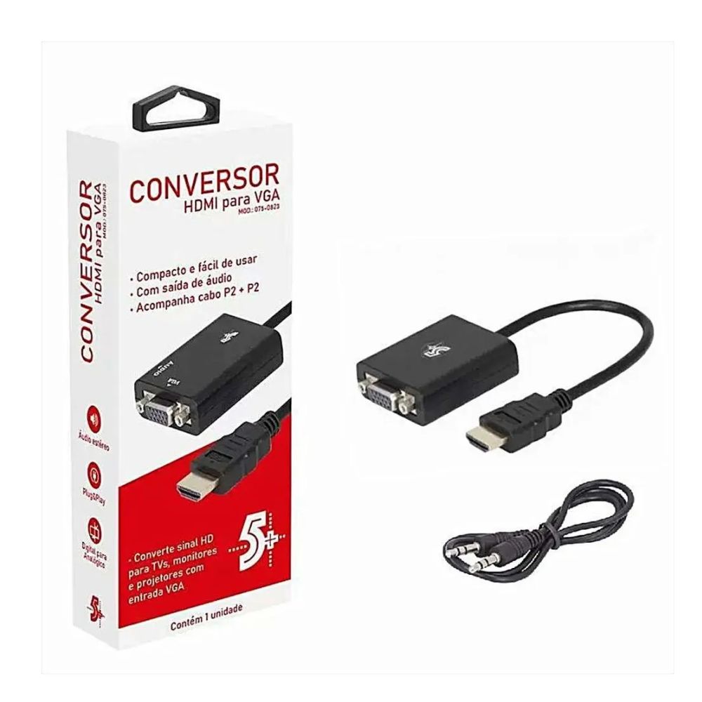 CABO CONVERSOR HDMI MACHO PARA VGA FEMEA 1 SAIDA DE AUDIO 075-0823 5+ BOX