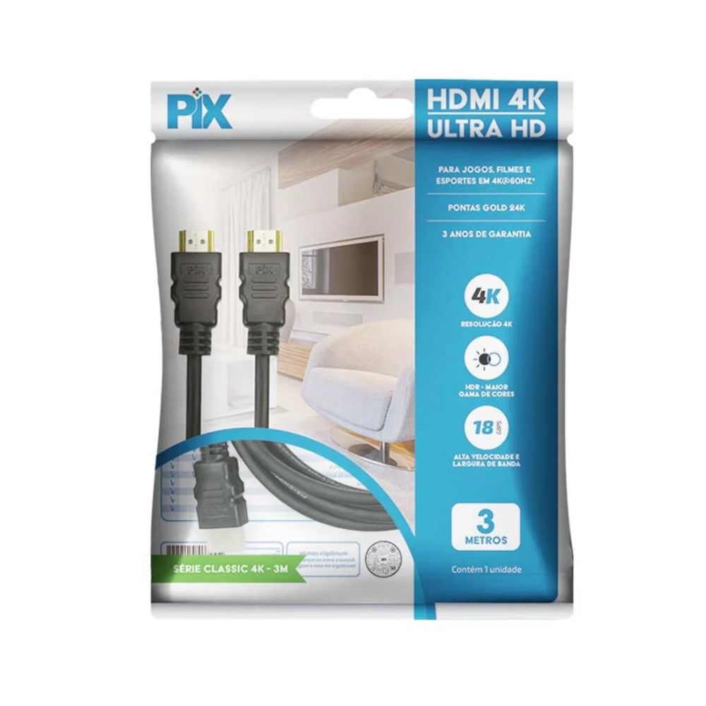 CABO HDMI 2.0 3M 4K HDR 19P 018-2223 PIX BOX - Imagem 3