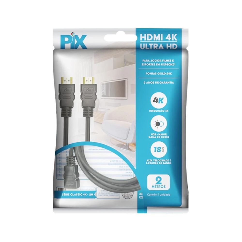 CABO HDMI 2.0 2M 4K HDR 19P 018-2222 PIX BOX - Imagem 3