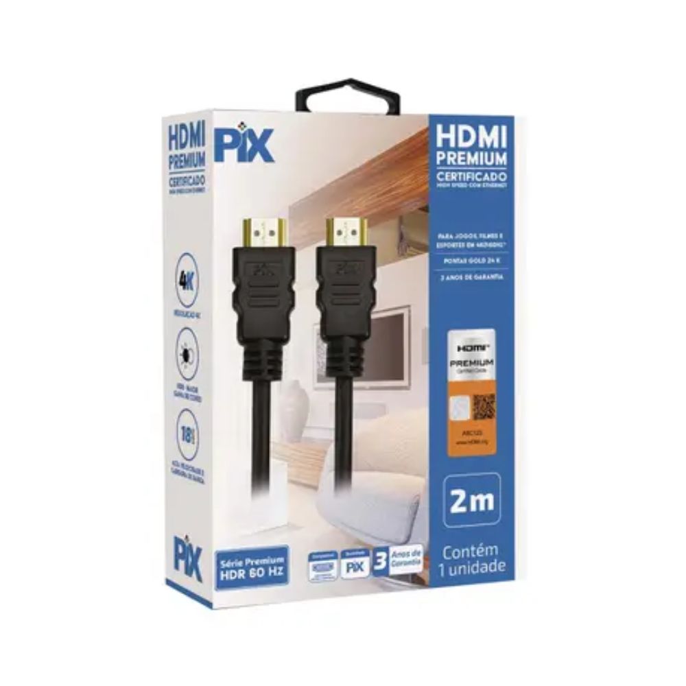 CABO HDMI 2.0 2M 4K PREMIUM HDR 60HZ 018-2022 PIX BOX - Imagem 3